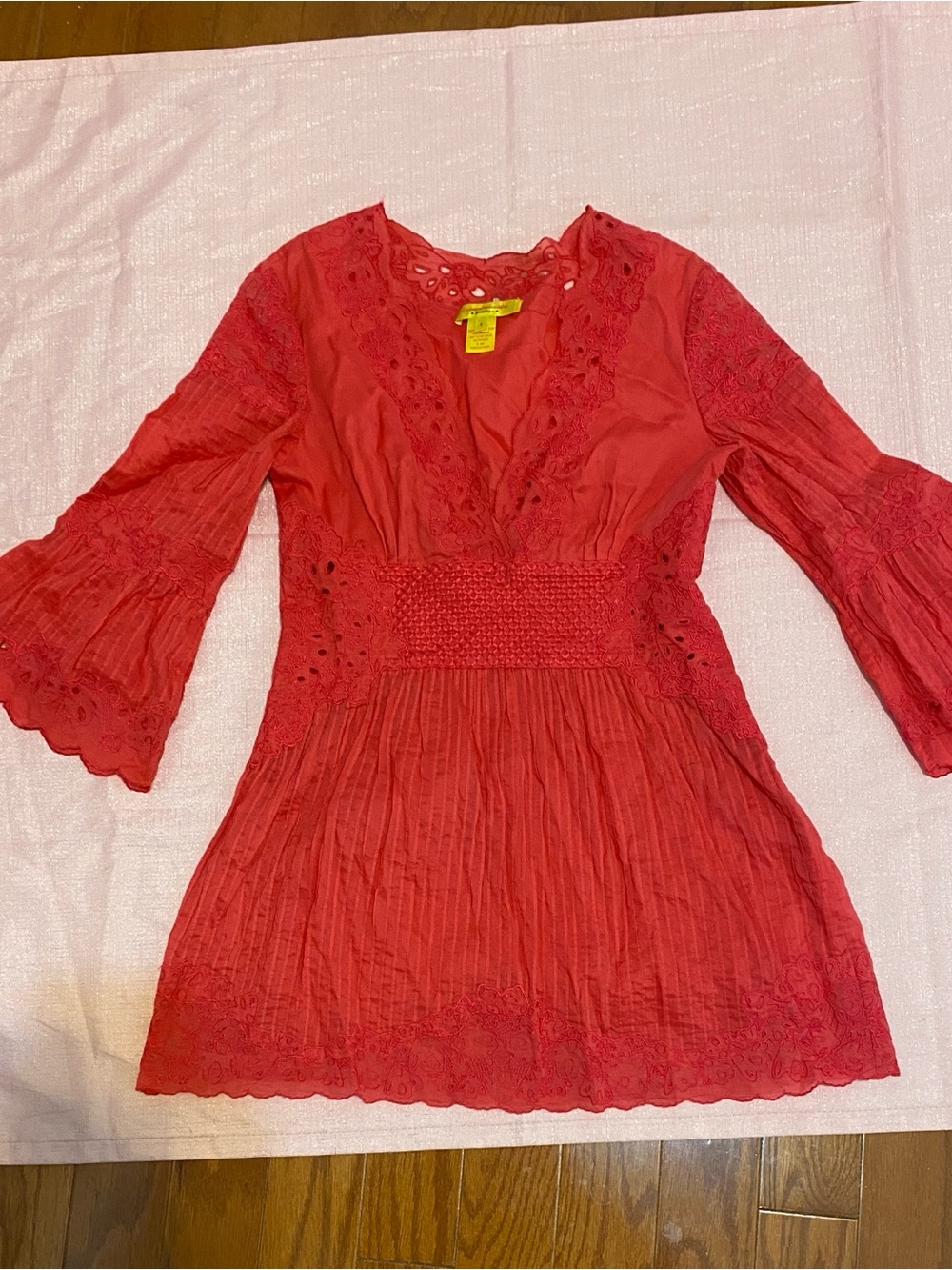 Catherine Malandrino Red Eyelet Lace Shell